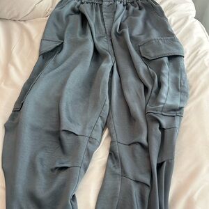 Stylish blue silk Cargo Pants